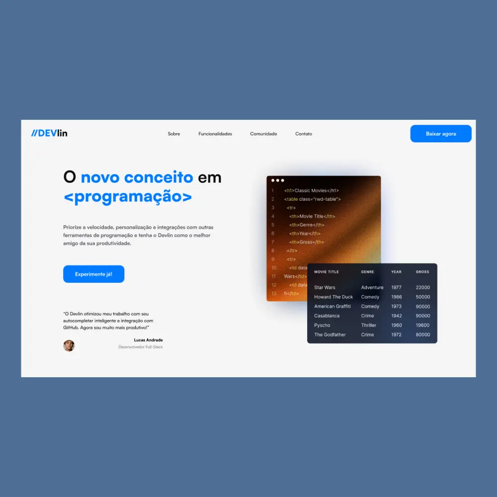 Imagem de apresentação inicial da seção projetos recentes